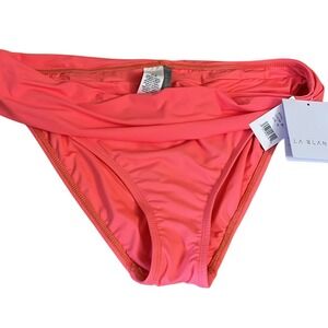 La Blanca Island Goddess Ruched Hipster Bikini Bottom Coral Pink Size 14 NEW